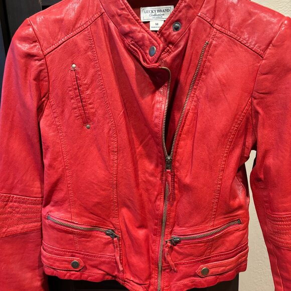 Lucky Brand Red Leather Motorcycle Jacket NEW - Picture 3 of 6